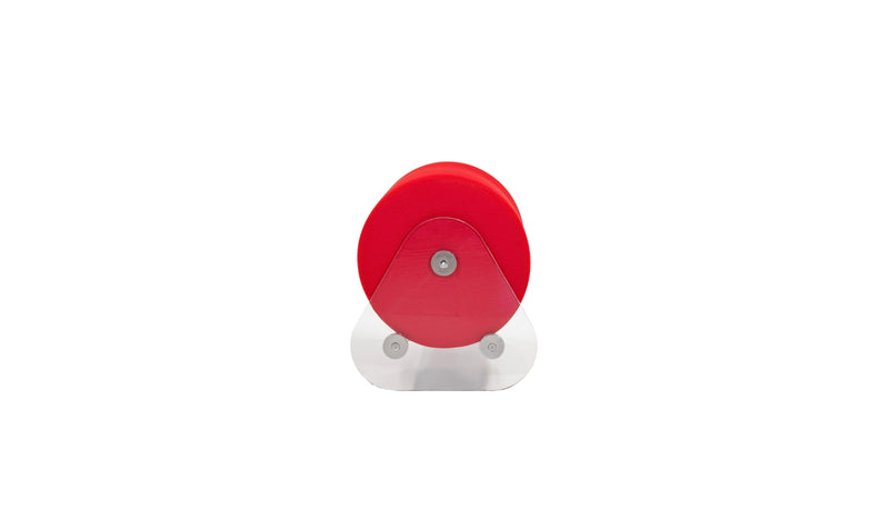 Kuumo minimalist pouf, transparent PMMA and red fabric