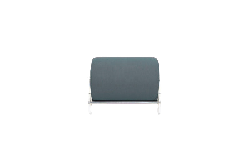 Pouf minimaliste Kuumo, PMMA transparent et tissu gris