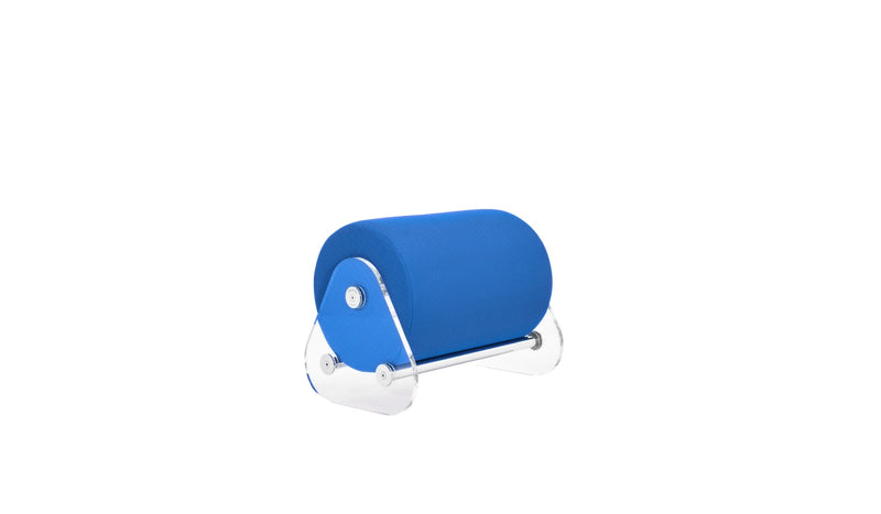 Kuumo minimalist pouf, transparent PMMA and blue fabric