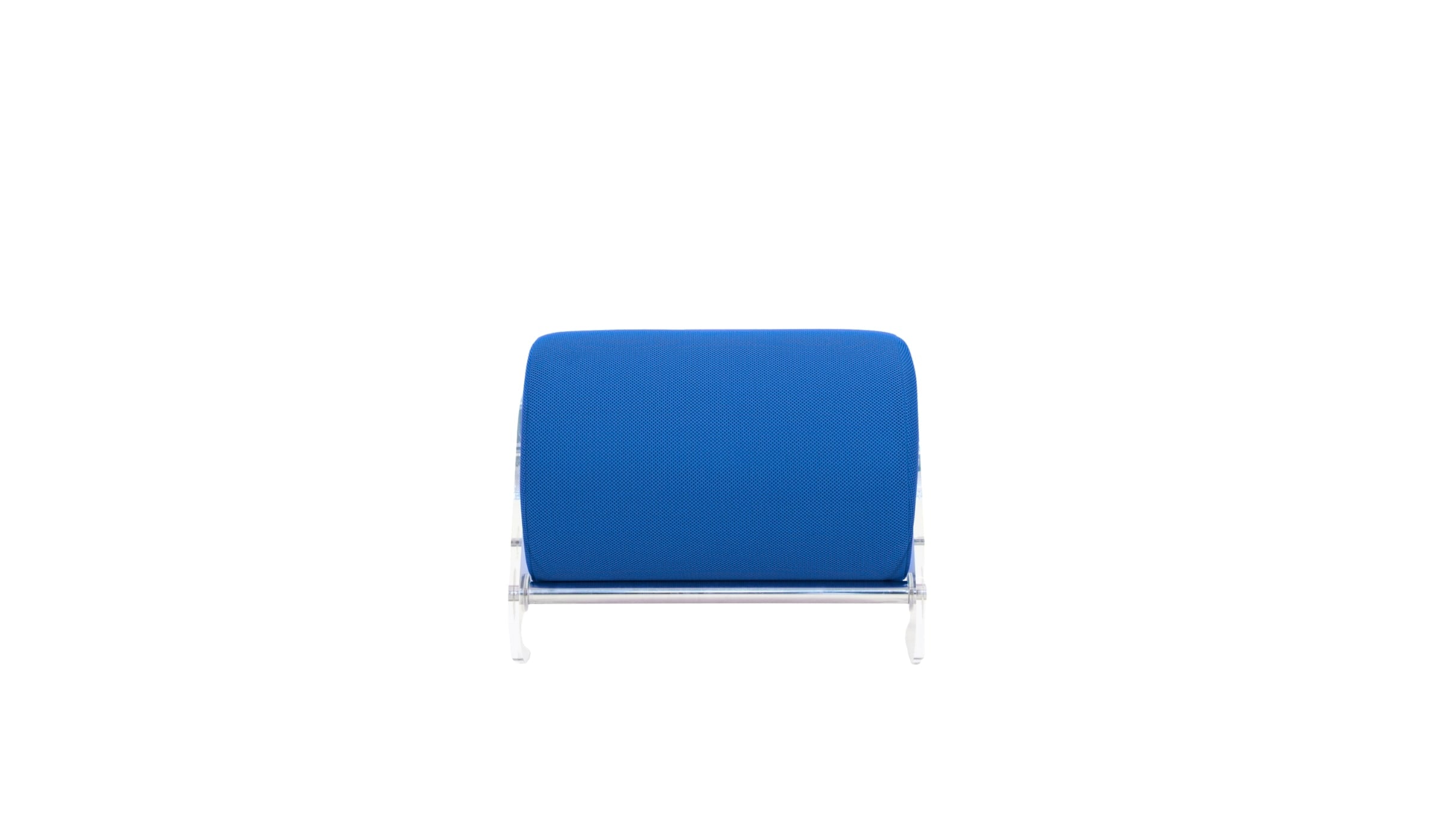 Pouf minimaliste Kuumo, PMMA transparent et tissu bleu