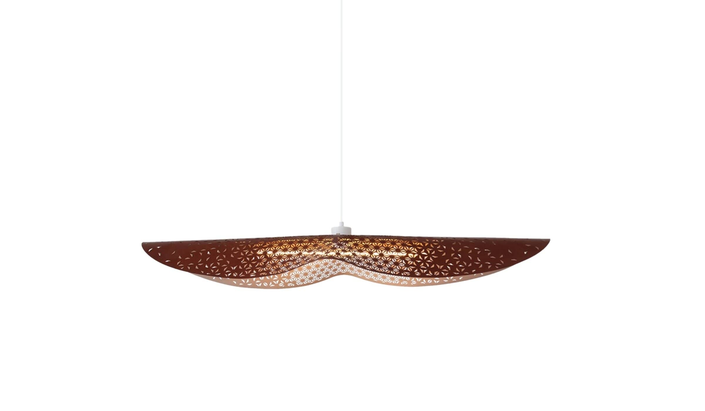 Suspension bohème Envole-moi, cuir recyclé marron, 105cm, ampoule allongée