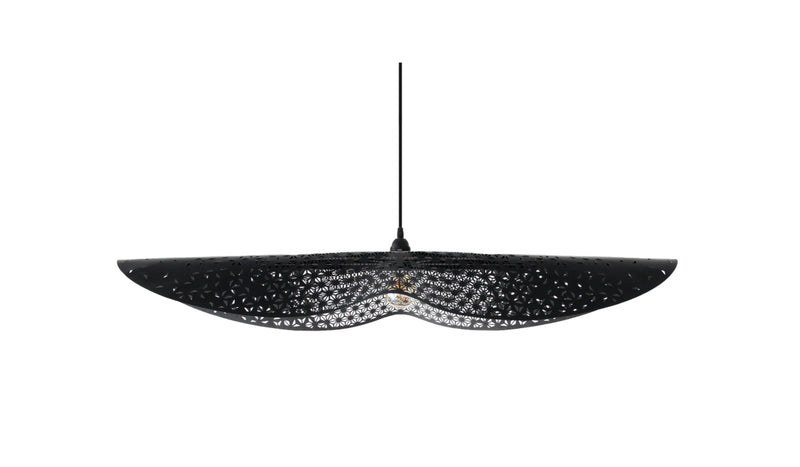 Bohemian pendant light Envole-moi, black recycled leather, 105cm, standard bulb