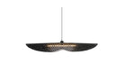 Bohemian pendant light Envole-moi, black recycled leather, 105cm, elongated bulb