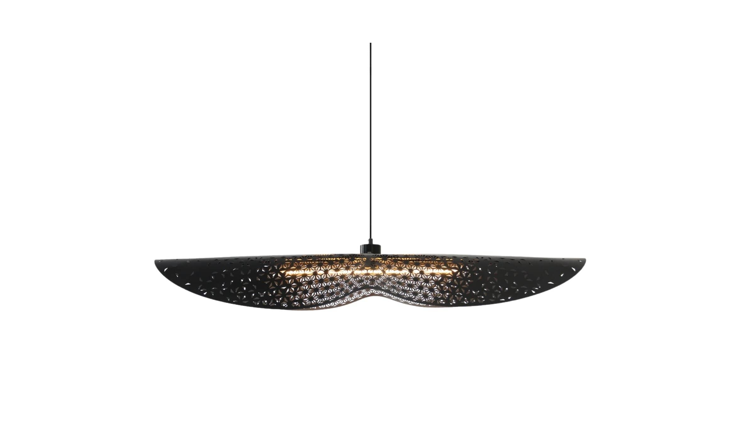 Suspension bohème Envole-moi, cuir recyclé noir, 105cm, ampoule allongée