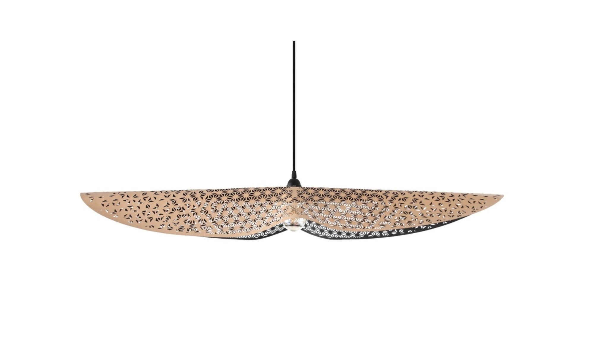 Suspension bohème Envole-moi, cuir recyclé beige, 105cm, ampoule standard