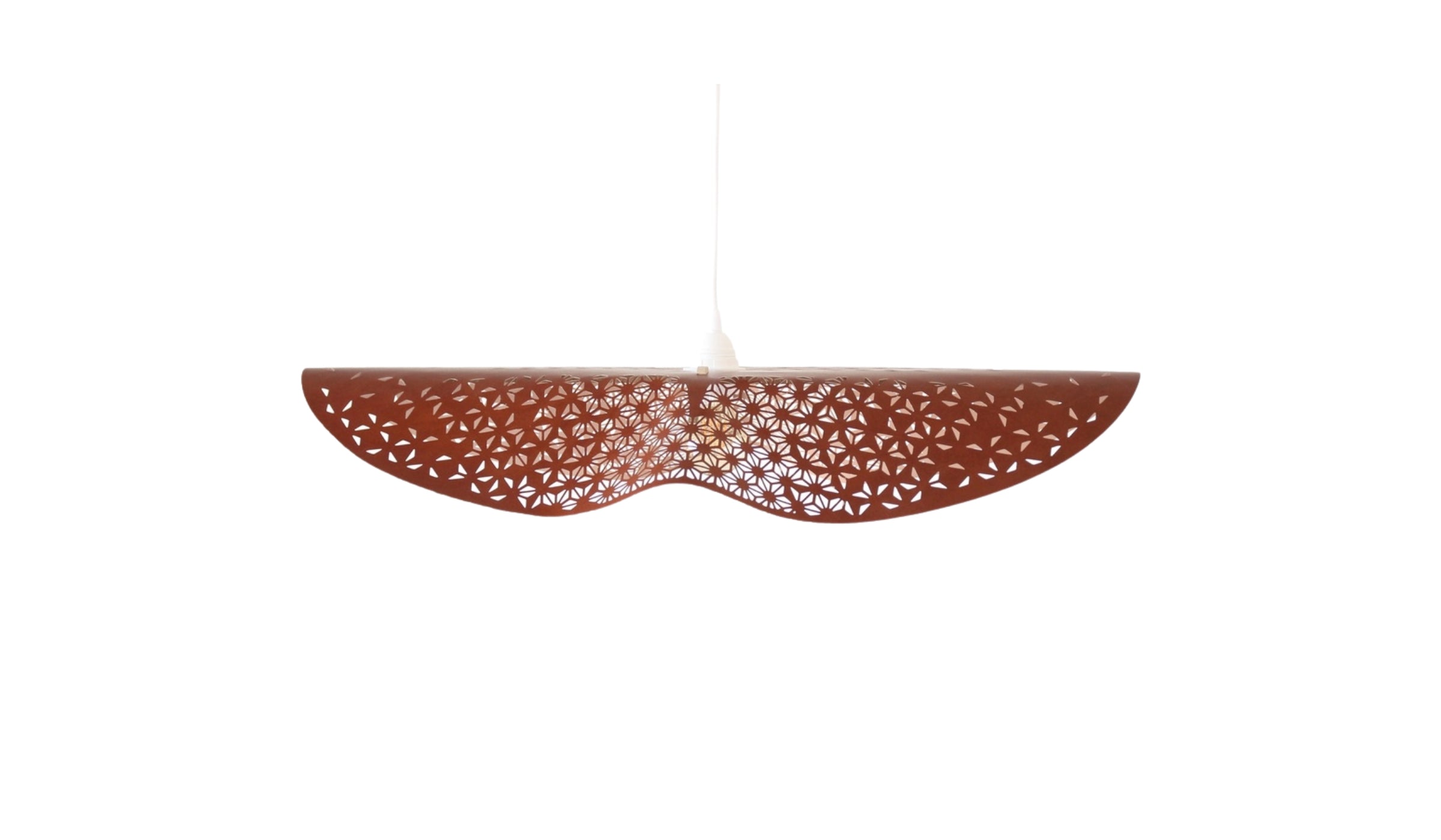 Bohemian pendant light Envole-moi, brown recycled leather, 75cm, elongated bulb