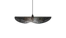 Bohemian pendant light Envole-moi, black recycled leather, 75cm, elongated bulb