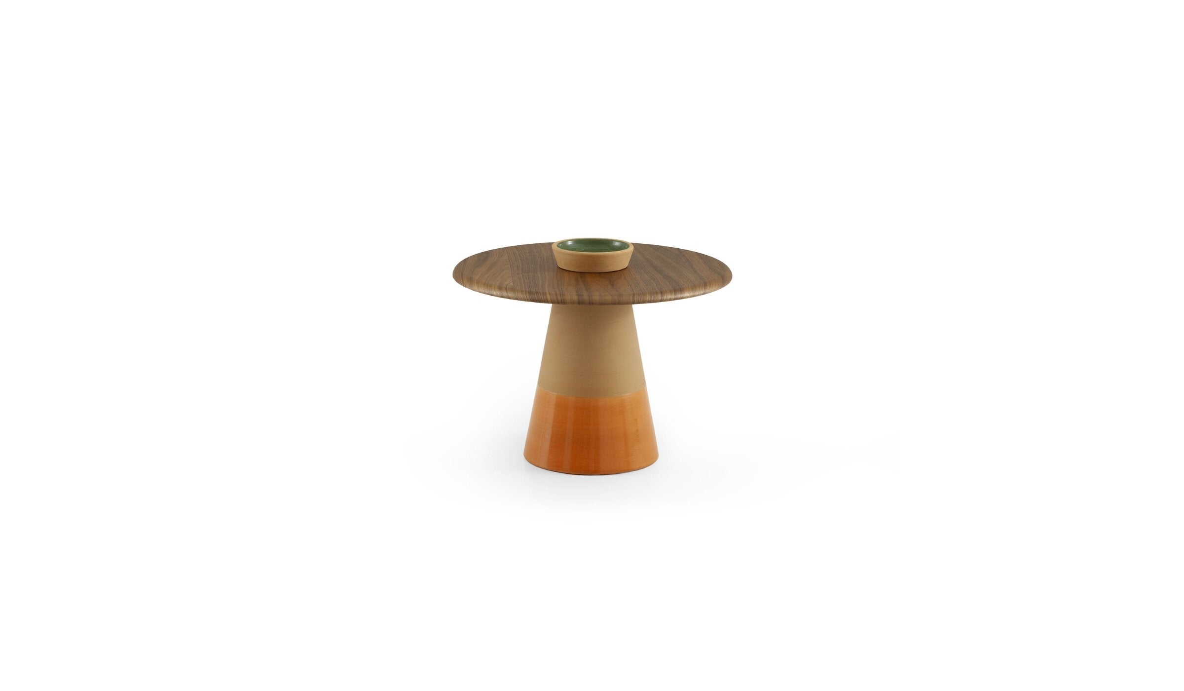 Table d'appoint Sablier Haute, en noyer, orange & vert