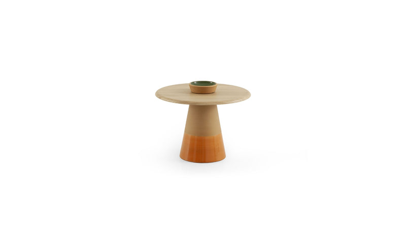 Table d'appoint Sablier Haute, en chêne, orange & vert