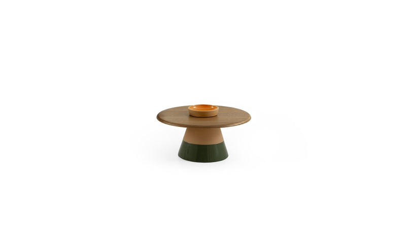 Table d'appoint Sablier Basse, en noyer, orange & vert