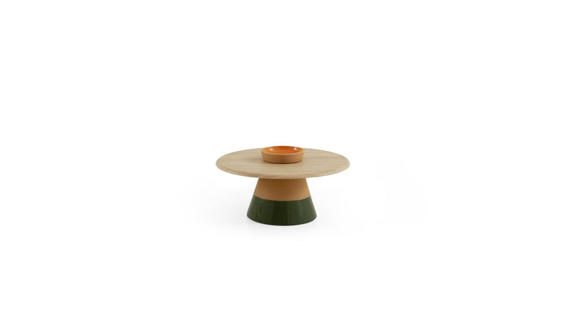 Sablier Basse side table, in oak, orange &amp; green