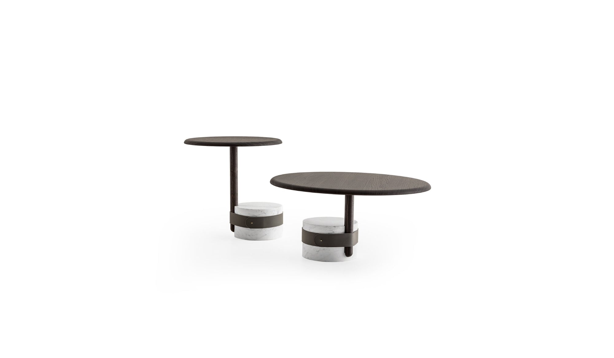 Luxury Coffee Table Duo Mushroom Low &amp; High, Oak &amp; Carrara Marble