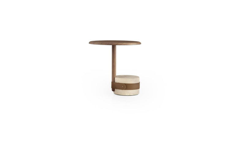 Table basse de luxe Champignon Haute, noyer & marbre Travertin