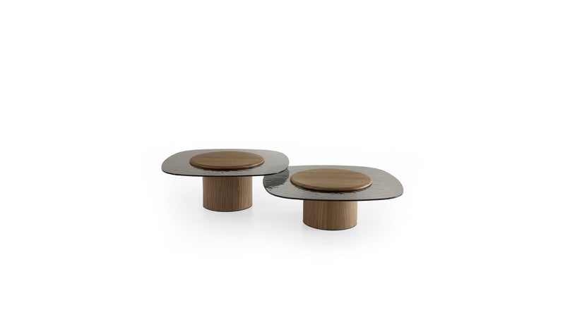 Italian design Egg coffee table set, in walnut &amp; glass