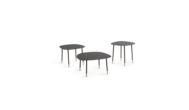 Trio of Pebble designer side tables, in metal