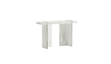 Andromeda minimalist design console, in Carrara marble and chromed metal