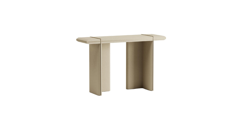 Console design minimaliste Andromeda, en cuir et métal doré