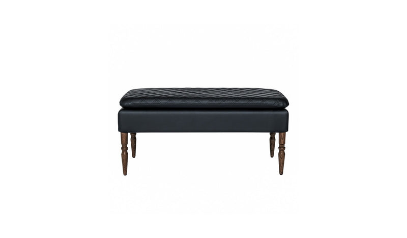 Tiny Bitch Upholstered Bench, Oak and Black Leather