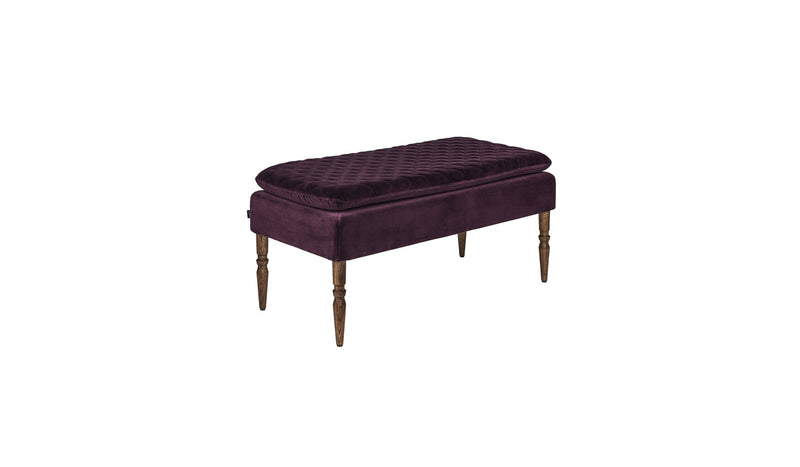 Tiny Bitch upholstered bench, oak and burgundy velvet