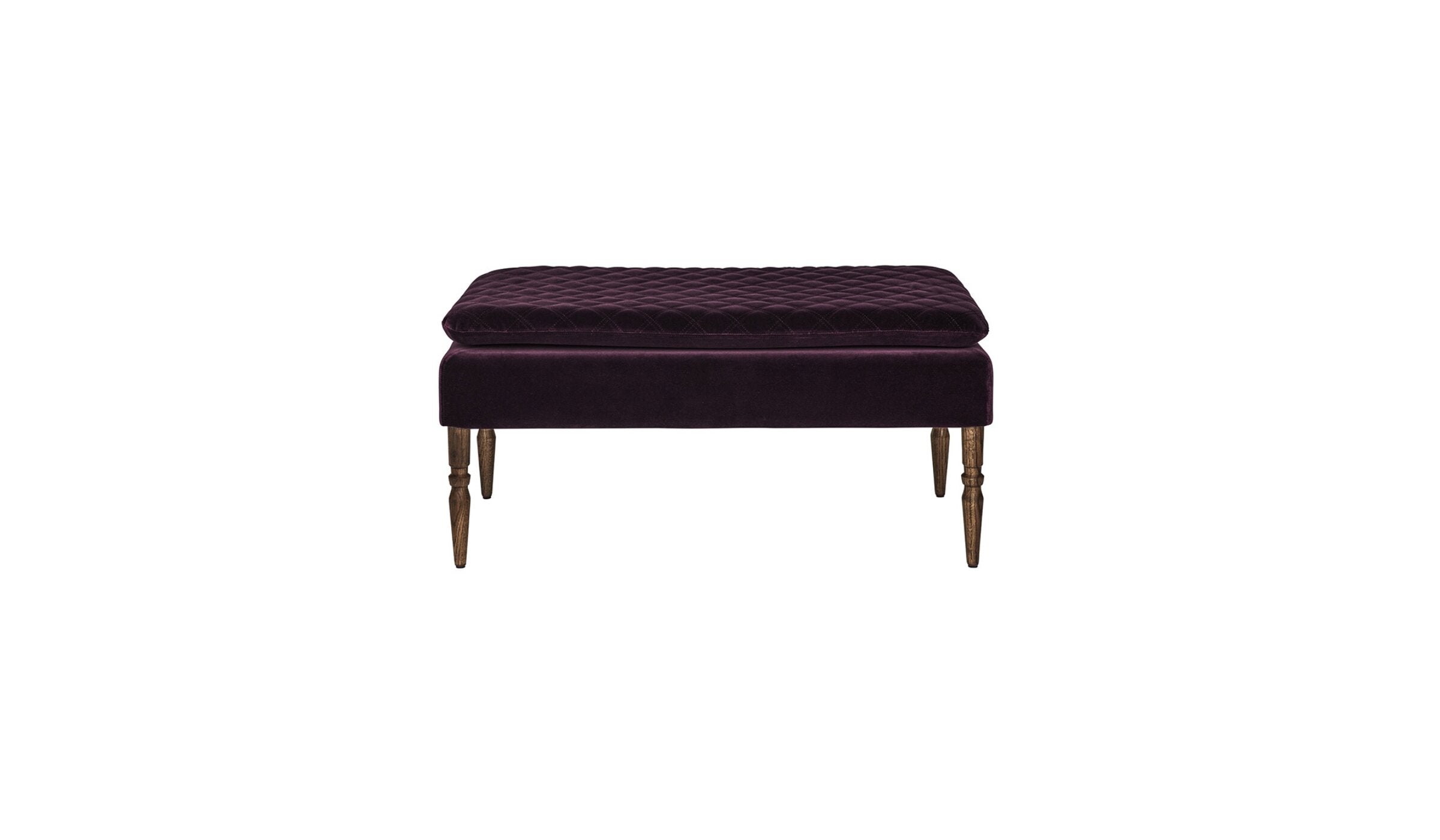 Tiny Bitch upholstered bench, oak and burgundy velvet