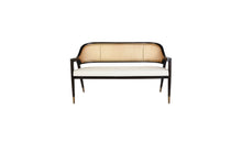 Wormley luxury bench in sycamore wood, white fabric and brushed brass