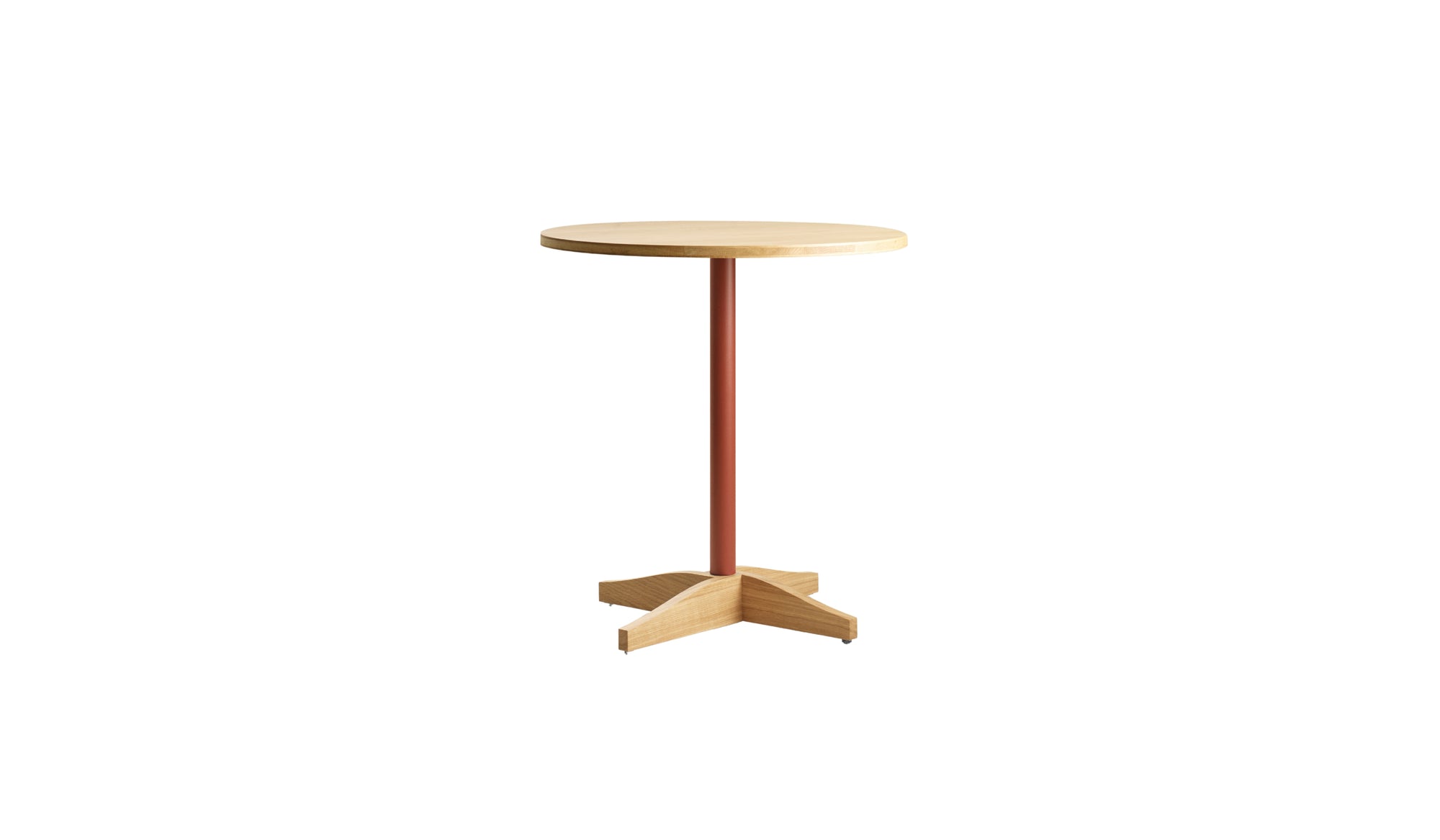 Table bistrot ronde Bibolina, Ø70 cm, chêne naturel et rouge