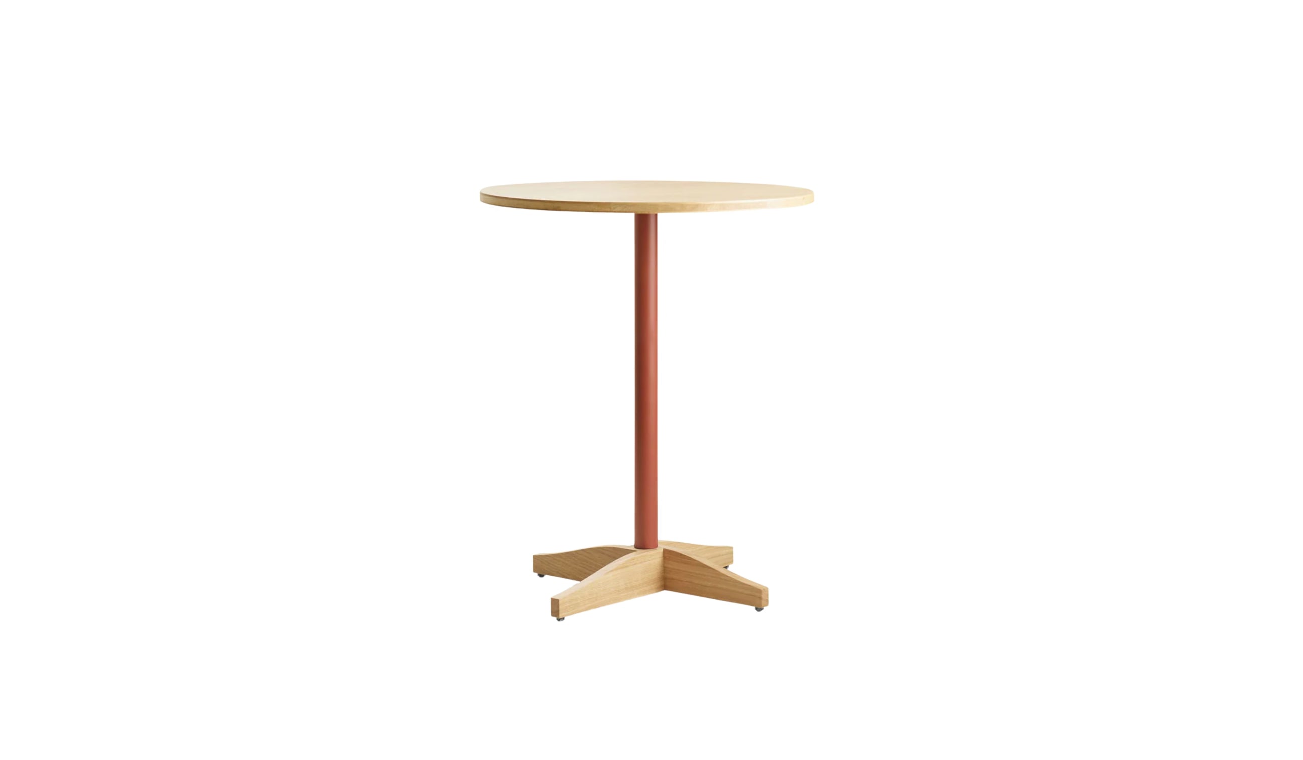 Table haute Bibolina, chêne naturel et rouge