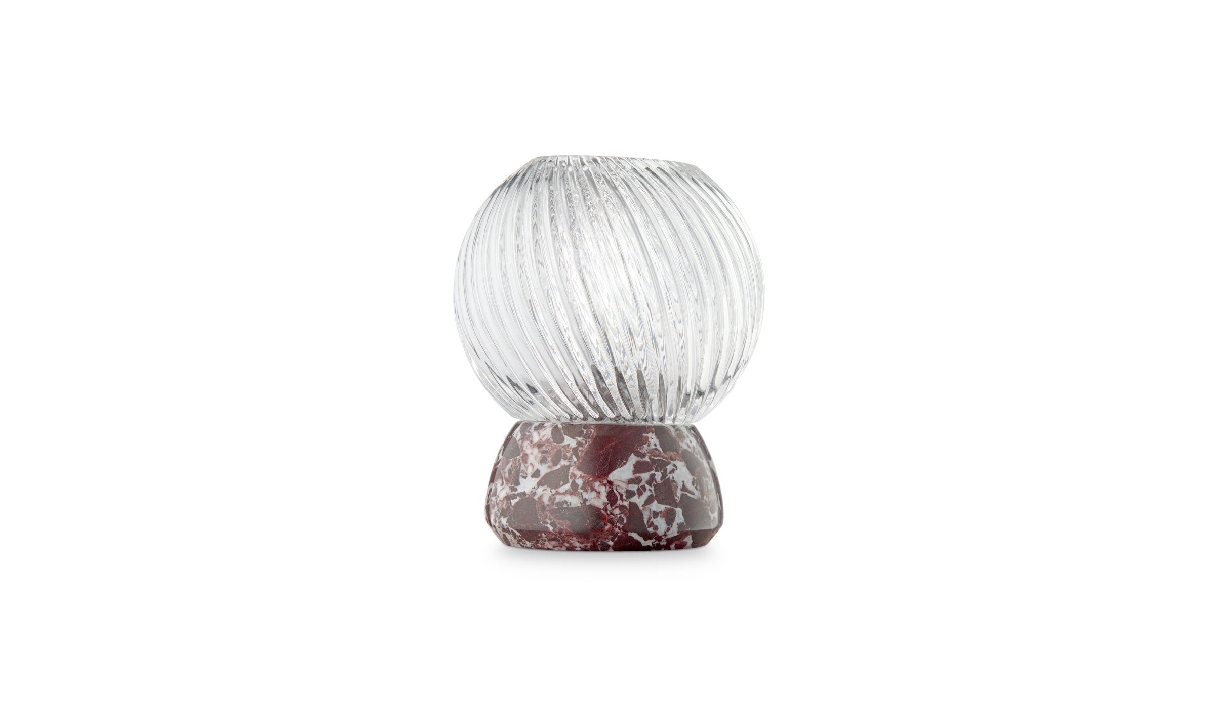 Bougeoir Twist of Marble, verre transparent et marbre bordeaux