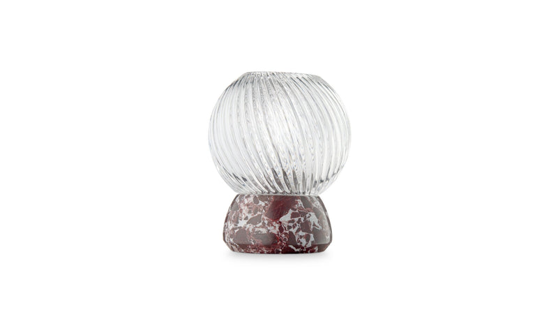 Twist of Marble candle holder, clear glass and burgundy marble