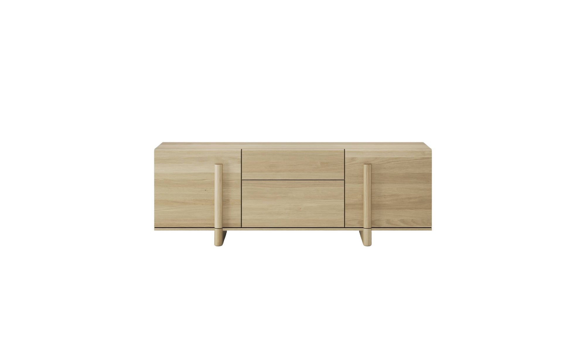 Buffet Brutalist en chêne massif clair de WeWood, vue de face sur fond blanc