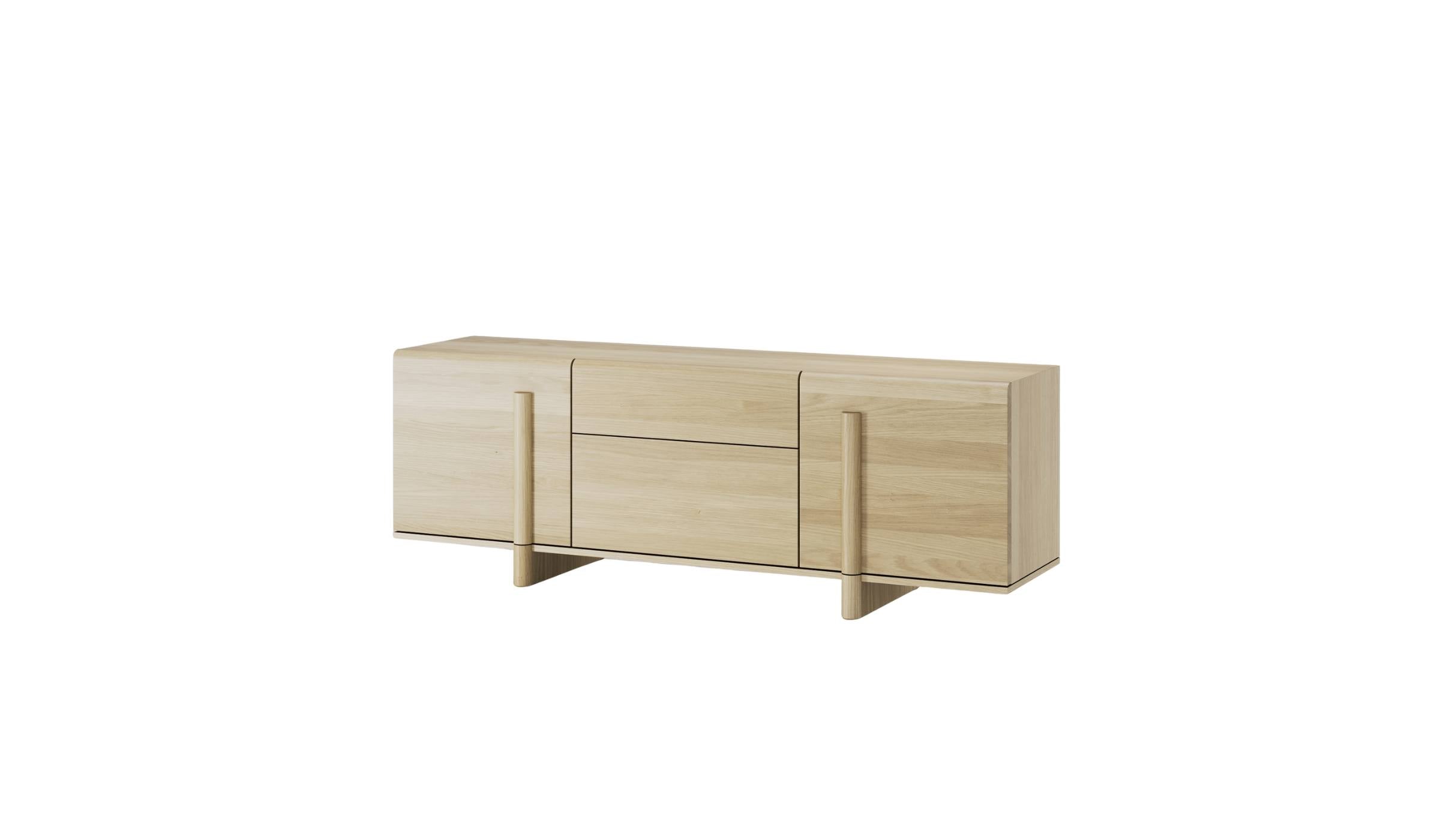 Buffet Brutalist en chêne massif clair de WeWood, vue en perspective sur fond blanc
