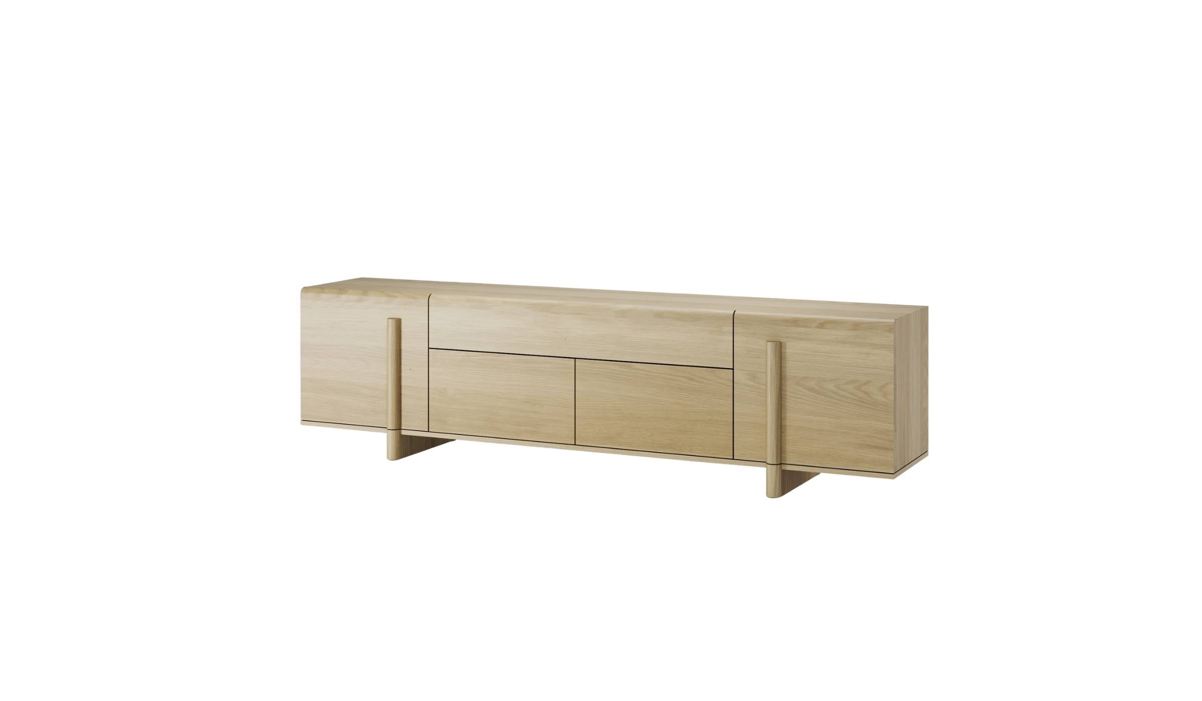 Grand buffet Brutalist en chêne massif clair de WeWood, vue en perspective sur fond blanc