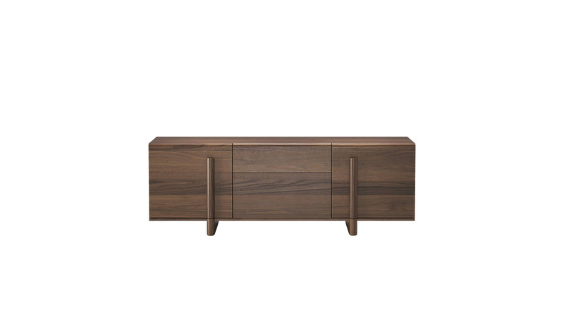Buffet Brutalist en noyer massif foncé de WeWood, vue de face sur fond blanc