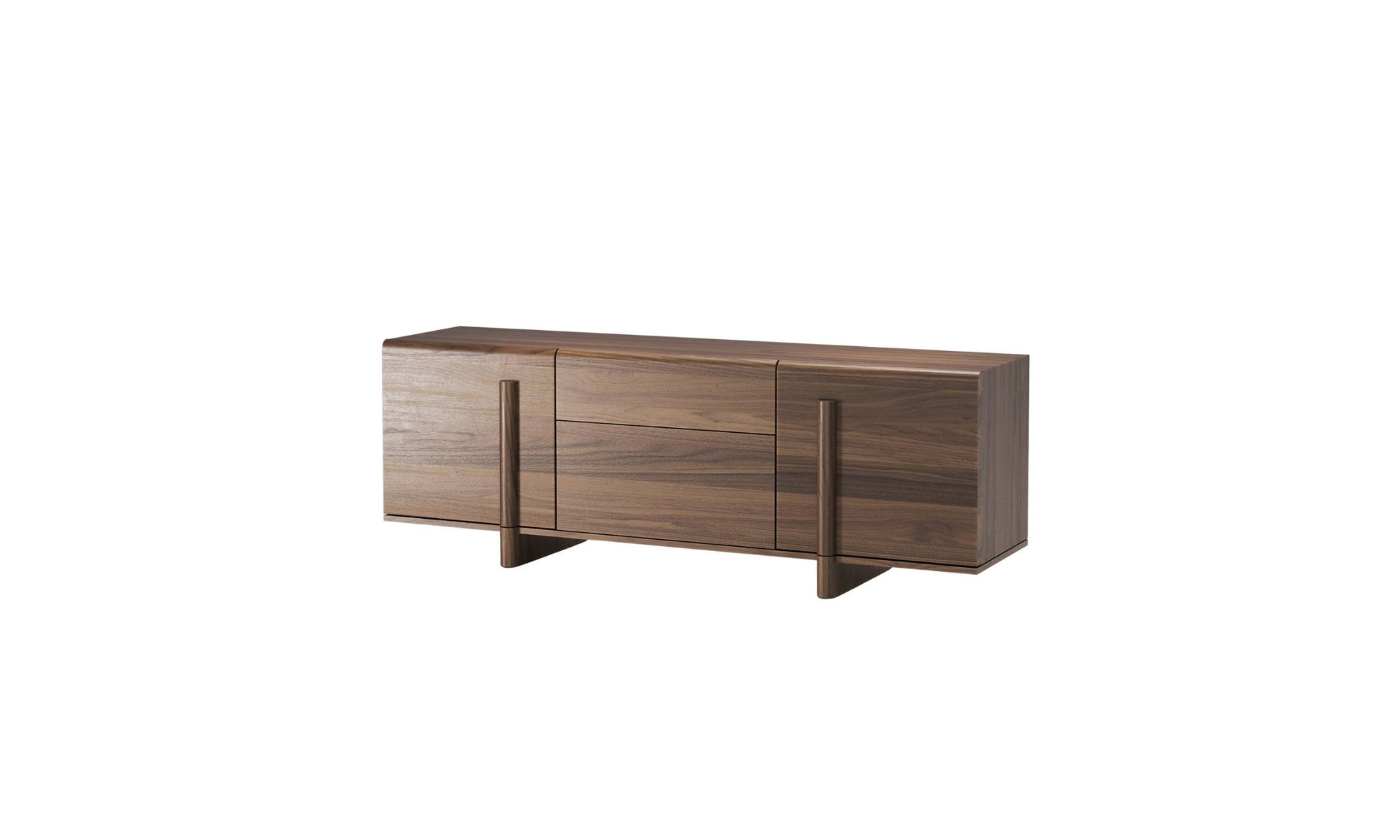 Buffet Brutalist en noyer massif foncé de WeWood, vue en perspective sur fond blanc