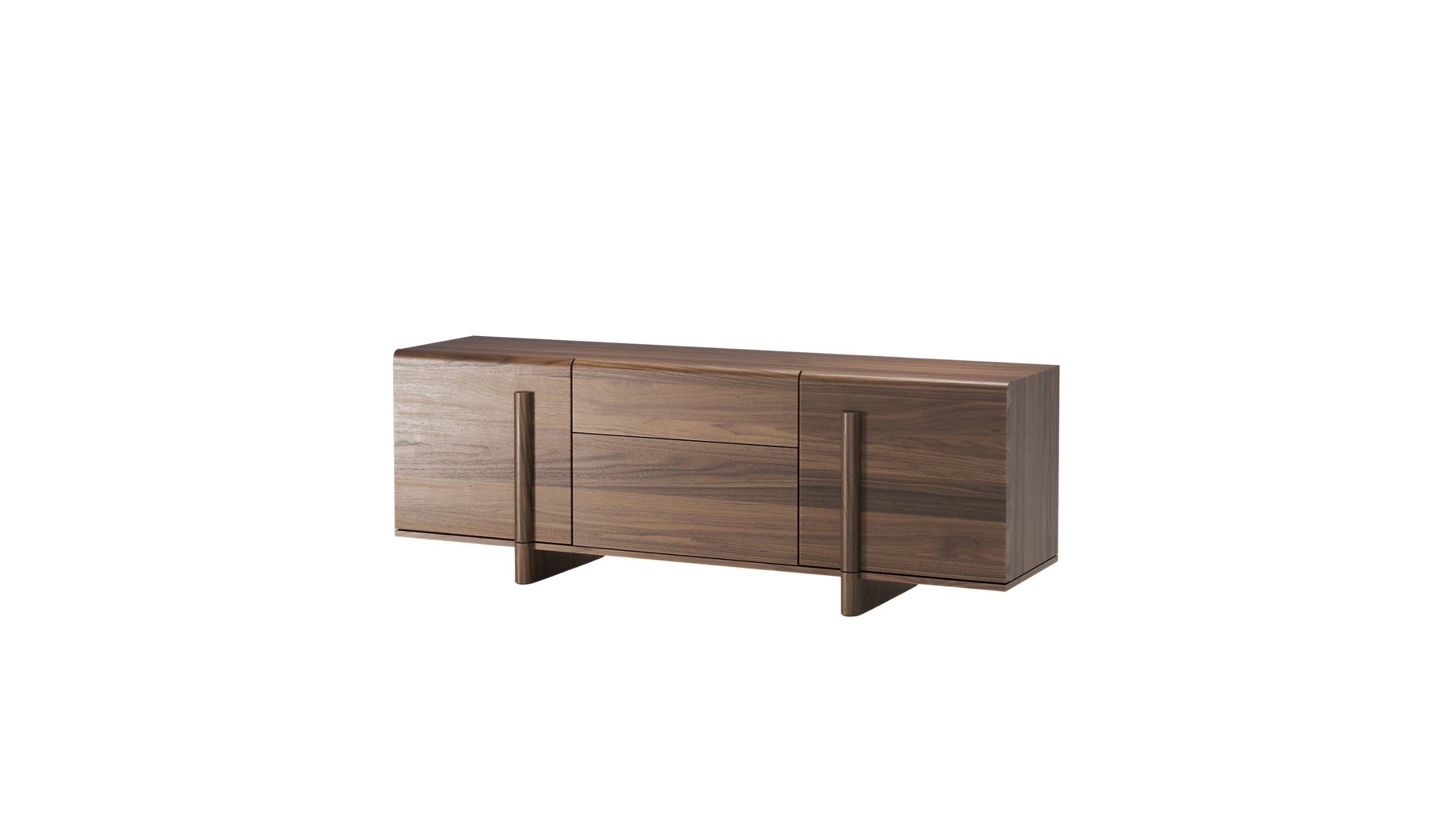 Buffet Brutalist en noyer massif foncé de WeWood, vue en perspective sur fond blanc
