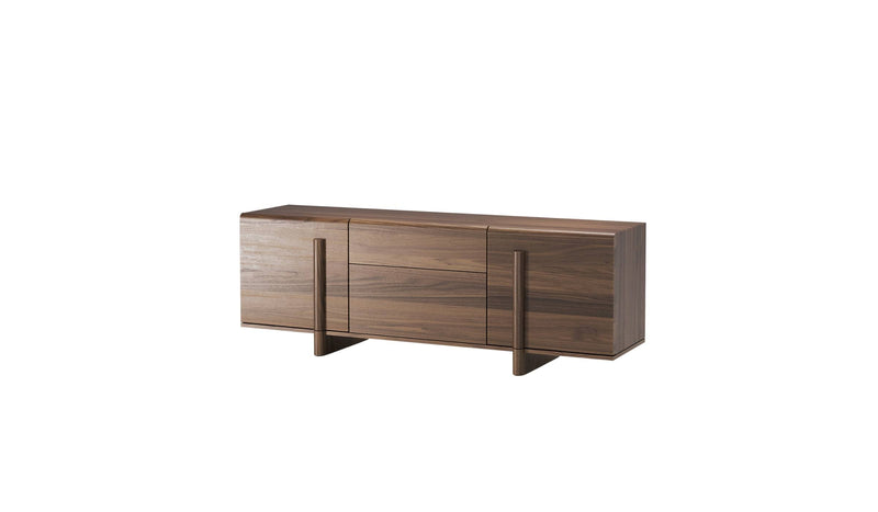 Buffet Brutalist en noyer massif foncé de WeWood, vue en perspective sur fond blanc