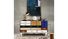 Soho - Multicolored sideboard in tempered glass and brass, luxury craftsmanship