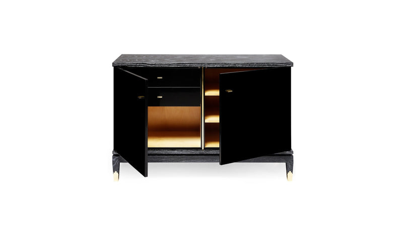 Elegant Anna wooden sideboard, in oak, sycamore and brass