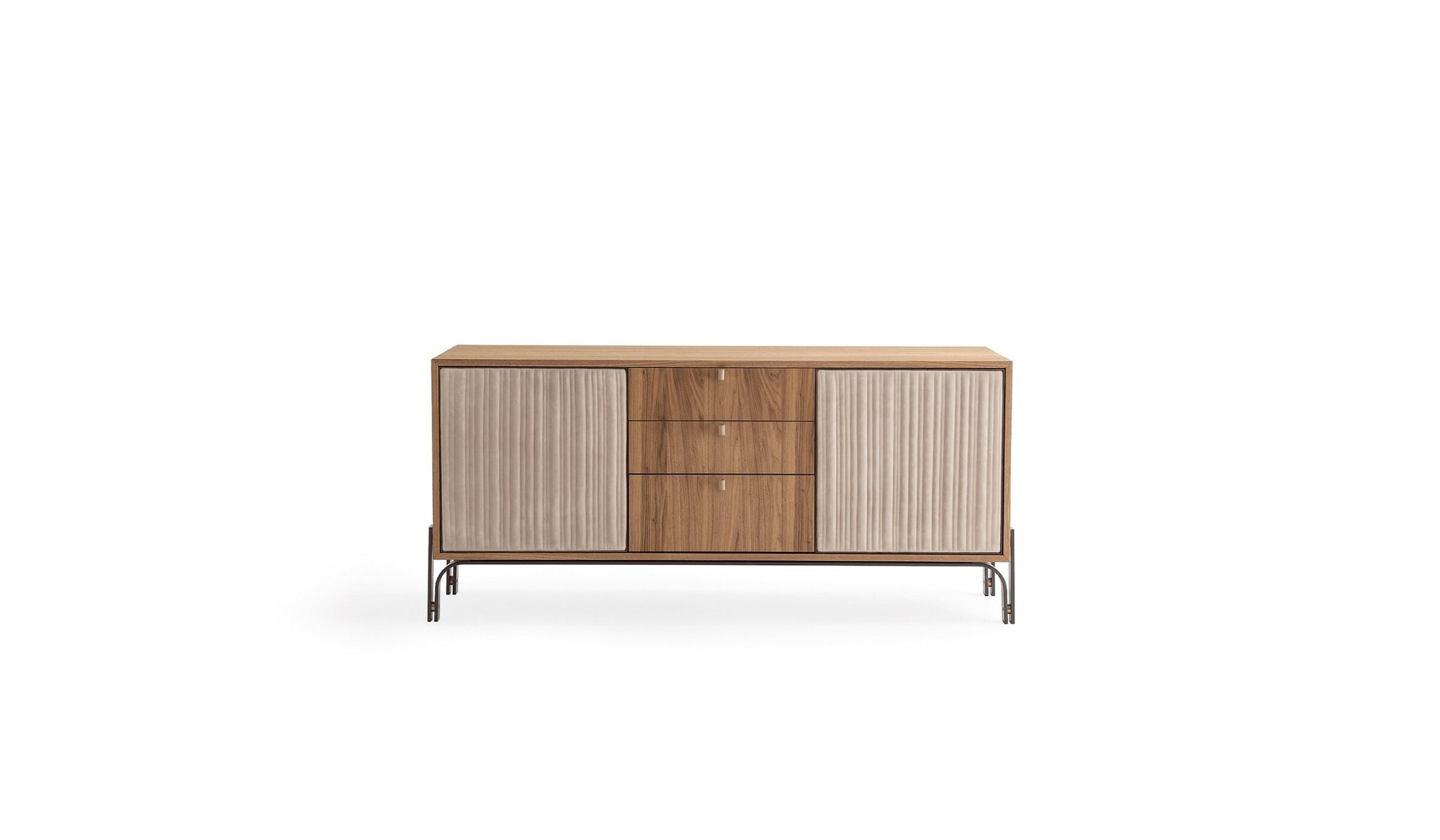 Canette wooden sideboard, 2 doors and drawers, walnut &amp; shell nubuck leather