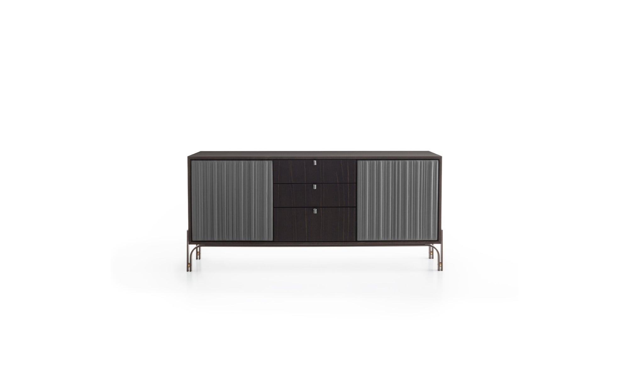 Canette wooden sideboard, 2 doors and drawers, oak &amp; anthracite leather