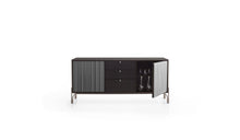 Canette wooden sideboard, 2 doors and drawers, oak &amp; anthracite leather