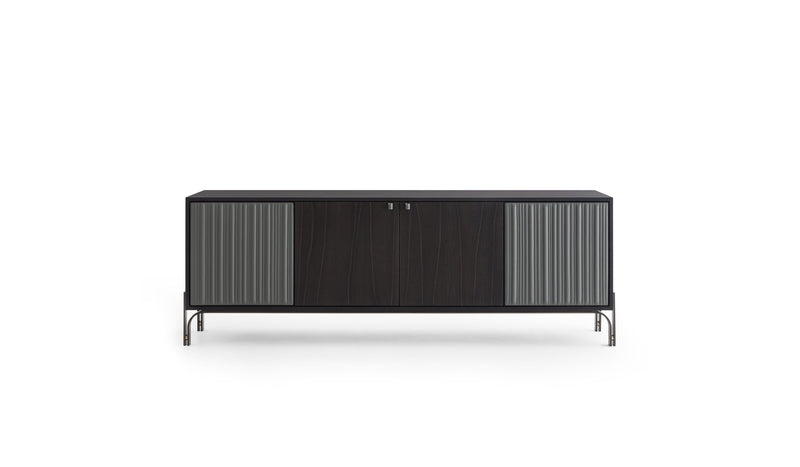 Canette wooden sideboard, 4 doors, oak &amp; anthracite leather