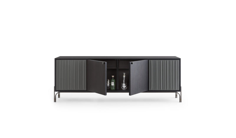 Canette wooden sideboard, 4 doors, oak &amp; anthracite leather