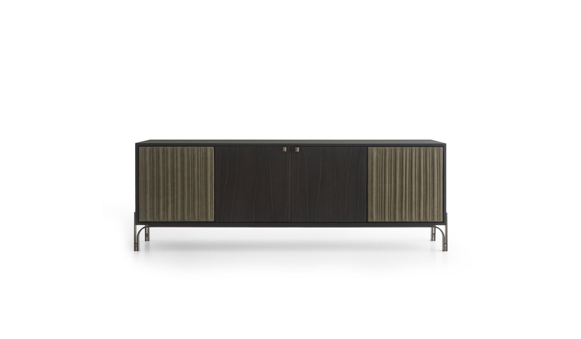 Canette wooden sideboard, 4 doors, oak &amp; sage nubuck leather