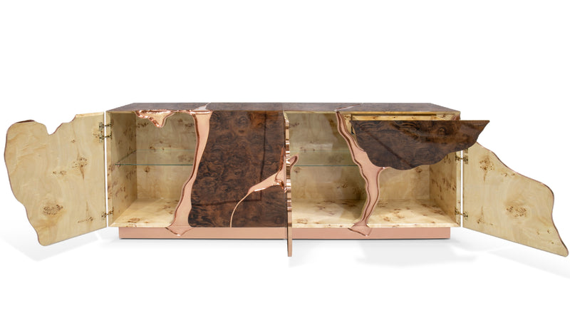 Lapiaz - Buffet de prestige en bois avec finition dorée à la feuille d'or rose