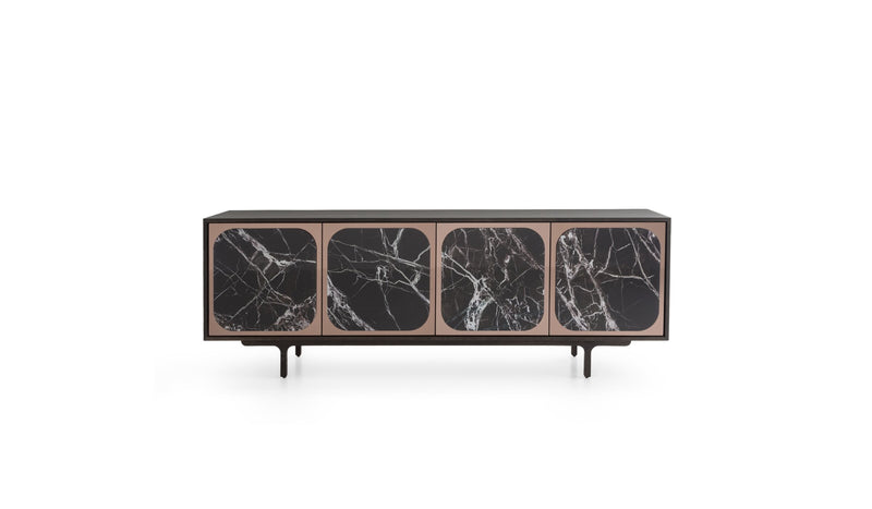 Margarette contemporary wooden sideboard, 4 doors, oak &amp; marble effect glass