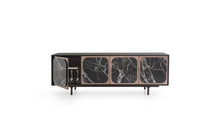 Margarette contemporary wooden sideboard, 4 doors, oak &amp; marble effect glass