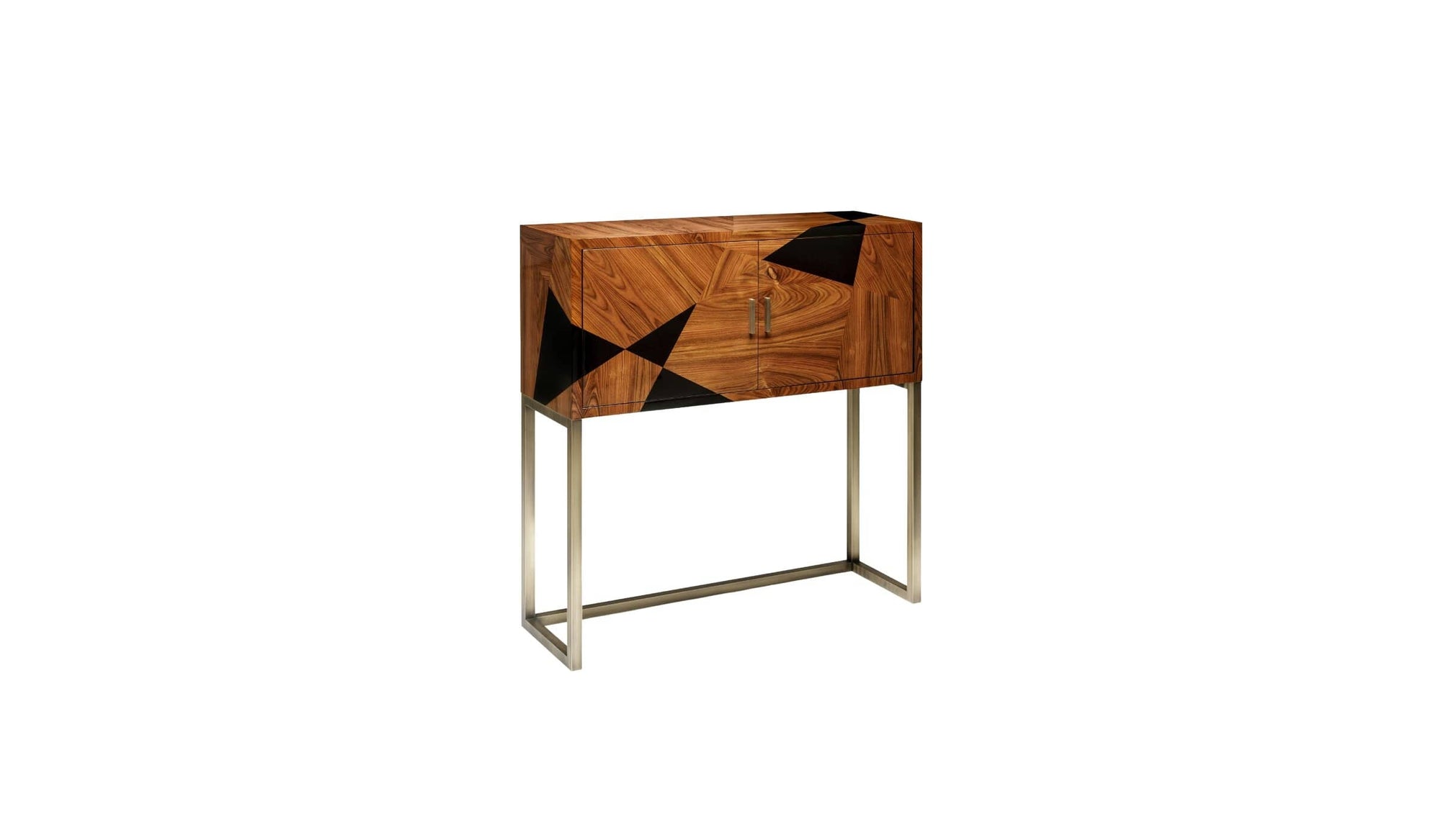 Geometry marquetry high sideboard, in ironwood and brass