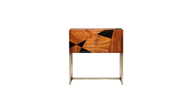 Buffet haut marqueterie Geometry, en bois de fer et laiton