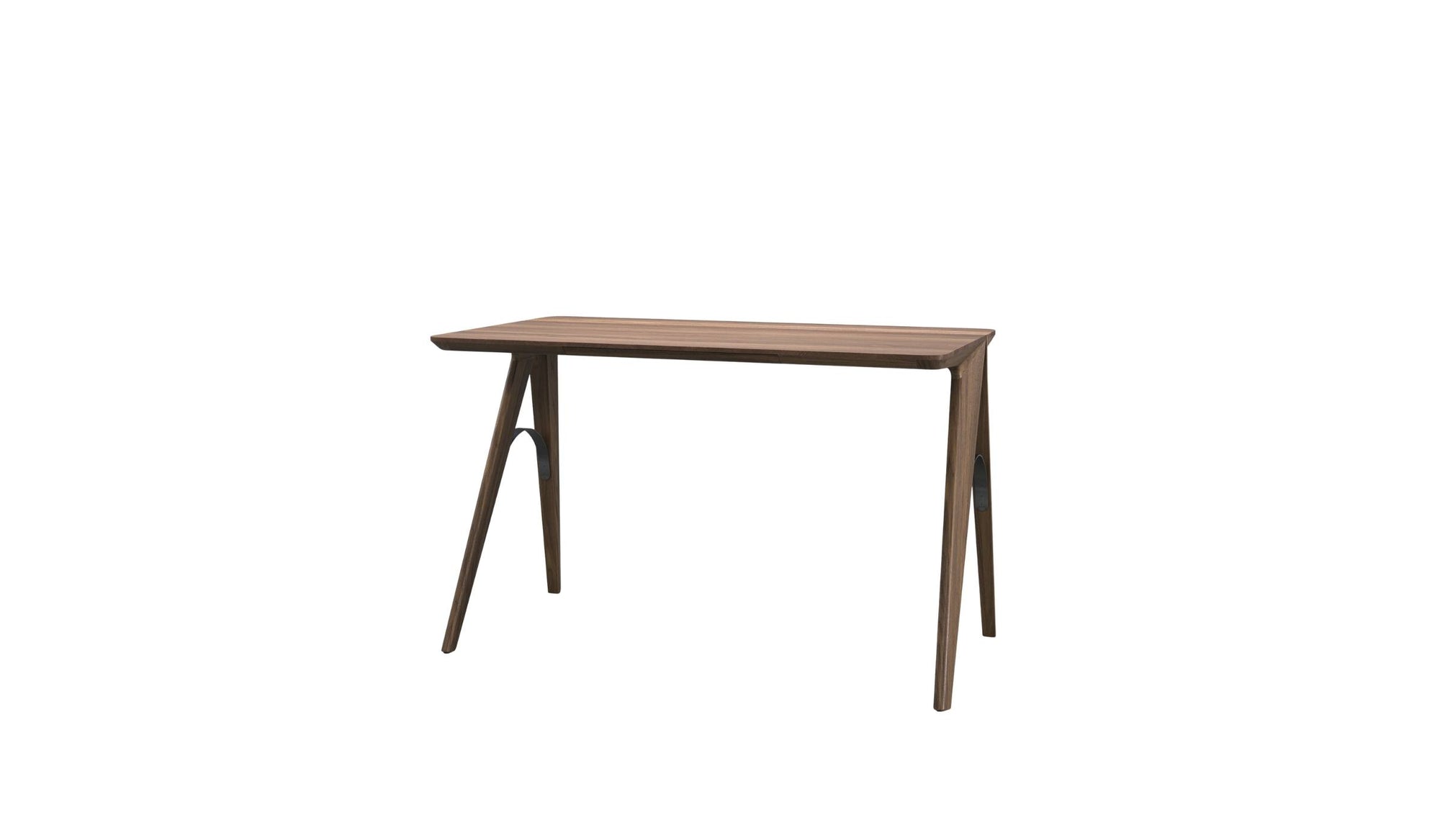 Bureau Bridge en bois massif de Wewood, modèle noyer, vue frontale avec légère plongée sur fond blanc.